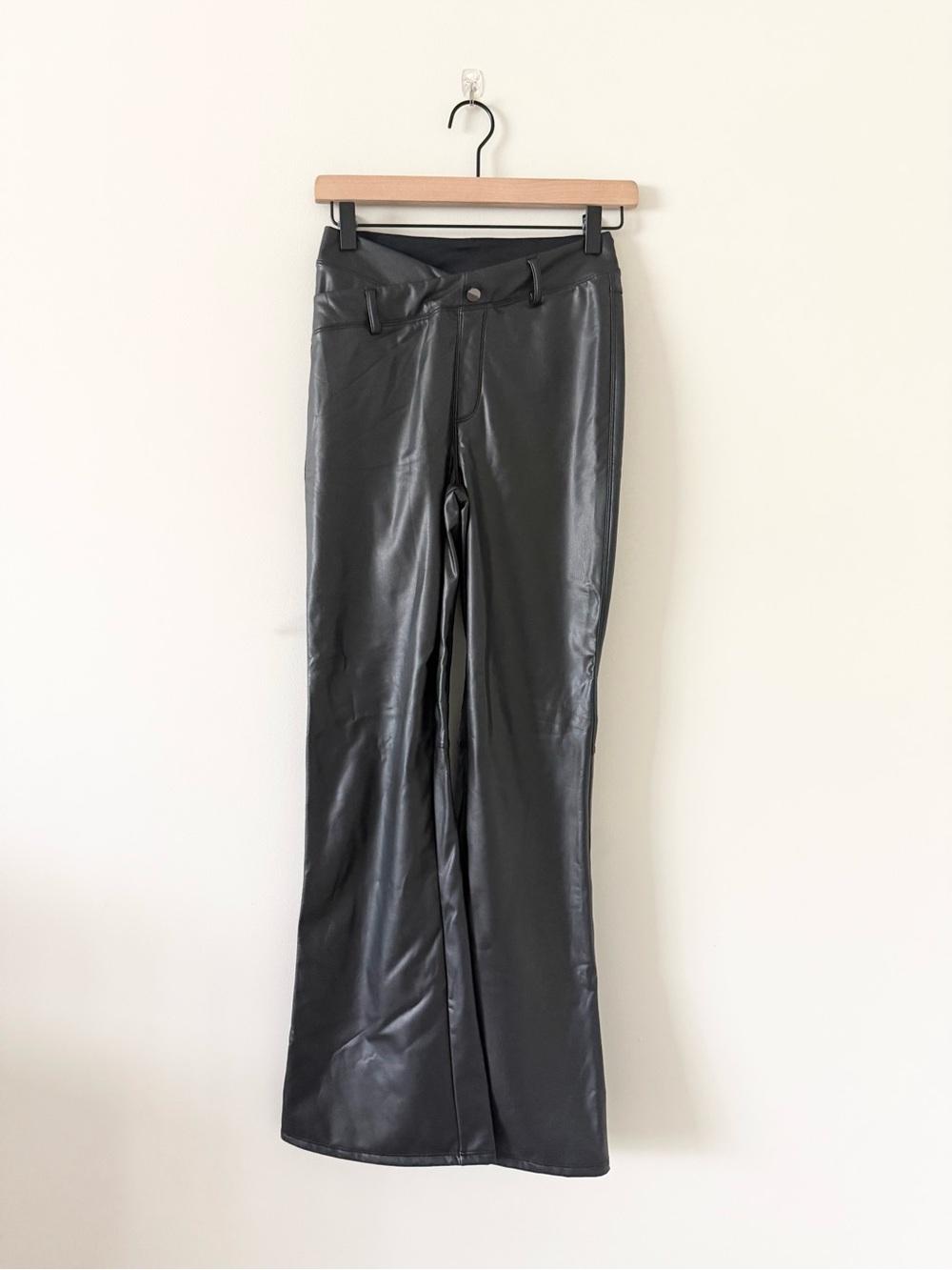 NWT Halara High-Waisted Faux Leather Flare Pants Black - Size S